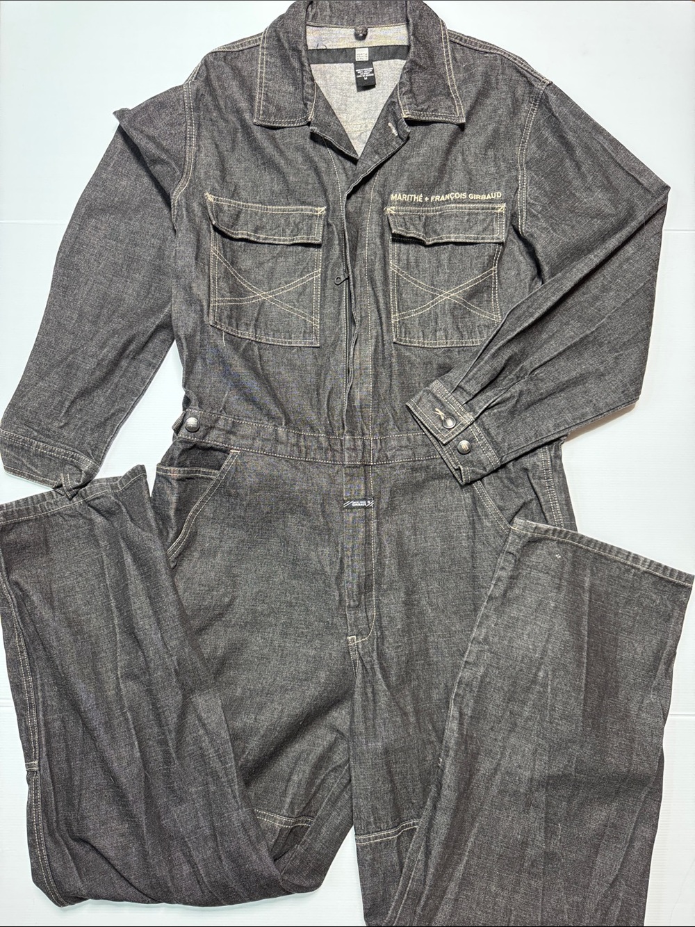 MARITHÉ+FRANÇOIS GIRBAUD Y2K Black Denim Workwear Jumpsuit Oversized Stacking M